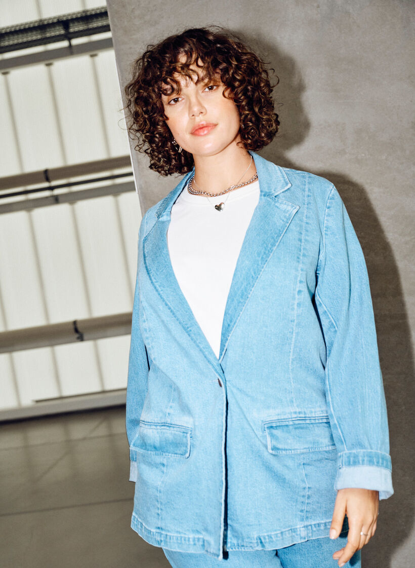 Denim blazer with pockets, Light Blue, Image image number 0
