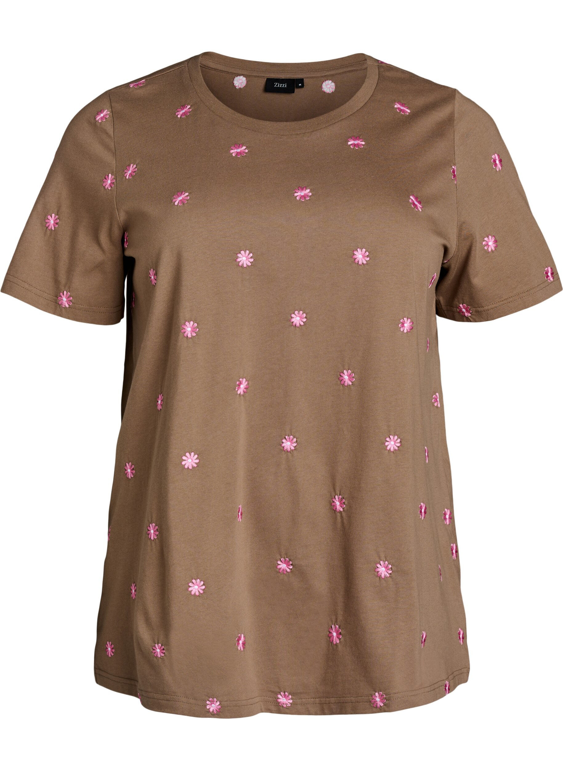 Zizzifashion T-shirt in organic cotton with embroidered motifs, Brown, Packshot image number 0