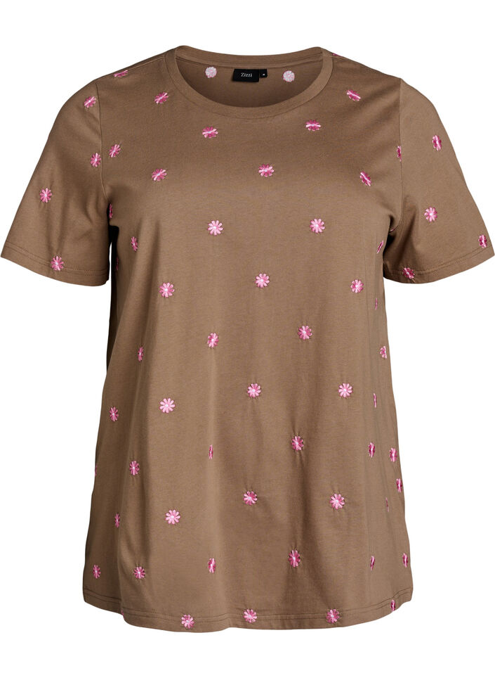 T-shirt in organic cotton with embroidered motifs, Brown, Packshot image number 0