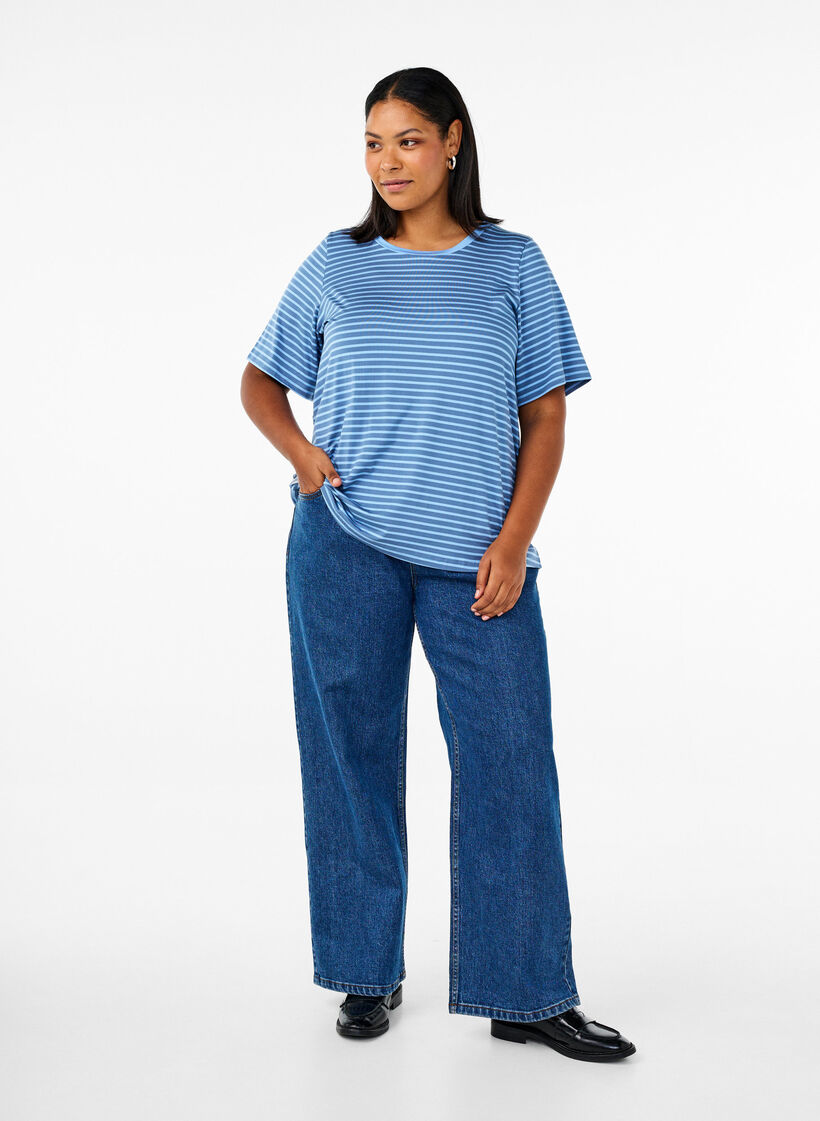 T-shirt with TENCEL™ Lyocell and stripes, Blue, Model image number 1
