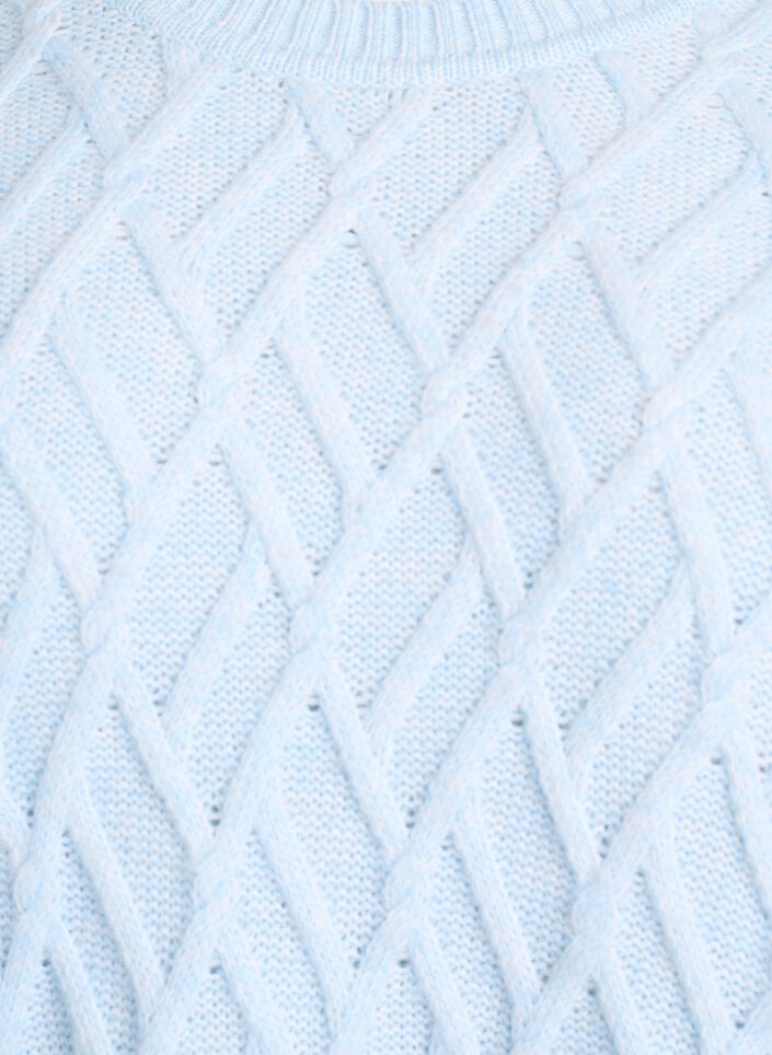 Knit blouse with cable pattern and round neck, Light Blue, Packshot image number 2