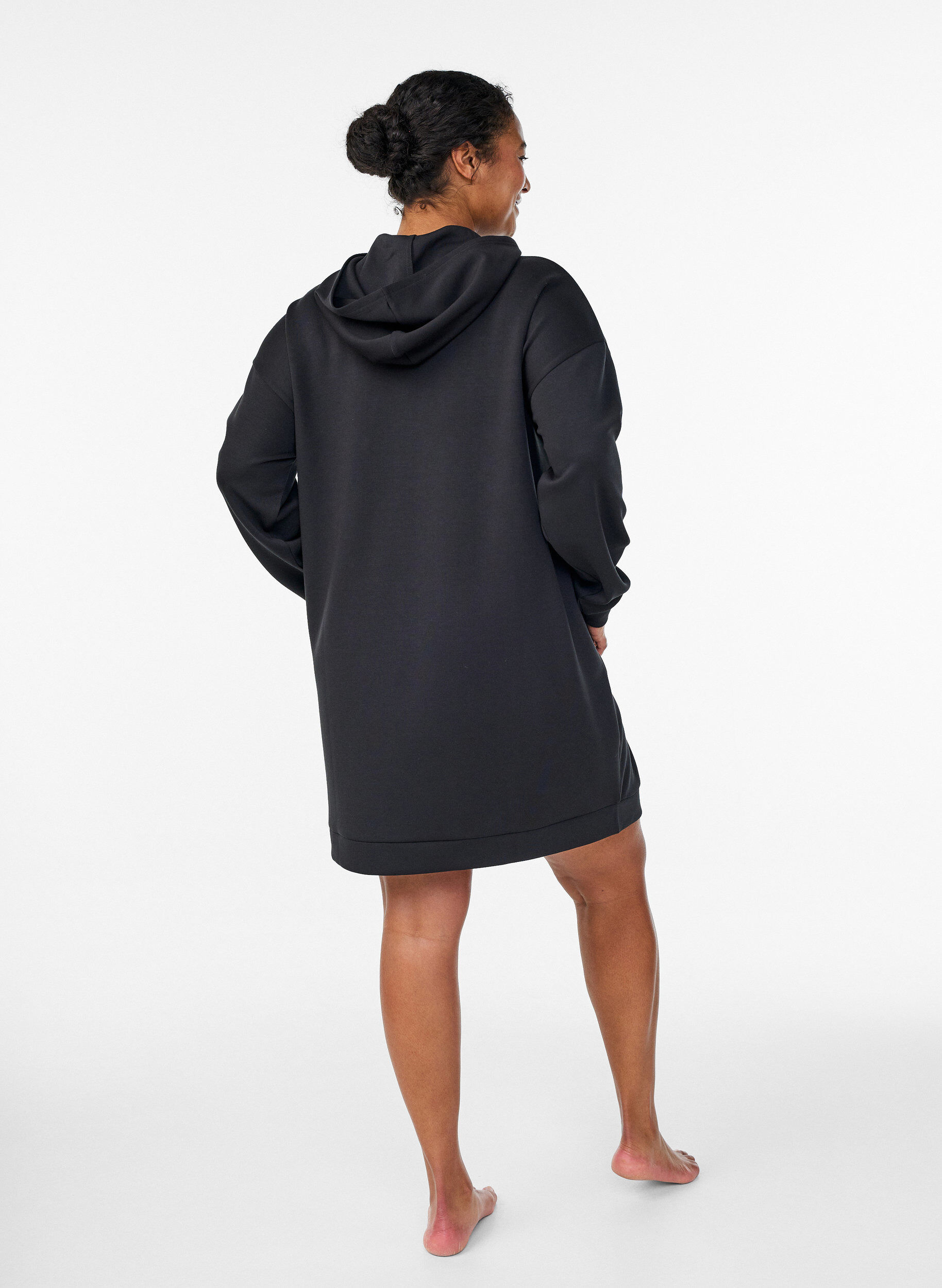 Zizzifashion Short hoodie dress with a kangaroo pocket, Black, Model image number 2