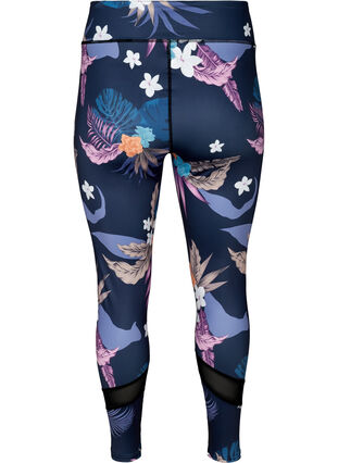 Cropped sports leggings with floral print, Blue Flower, Packshot image number 1