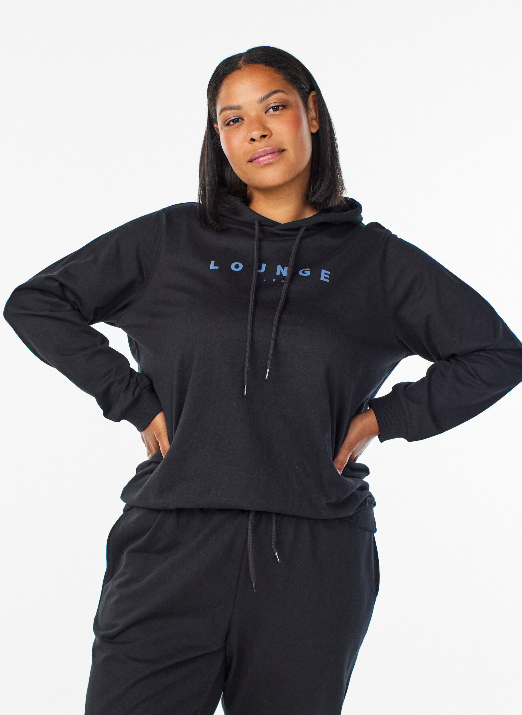 Sweatshirt with hood and print, Black, Model