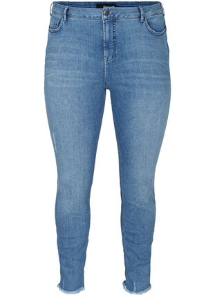 Cropped Amy jeans with raw edges, Blue denim, Packshot image number 0