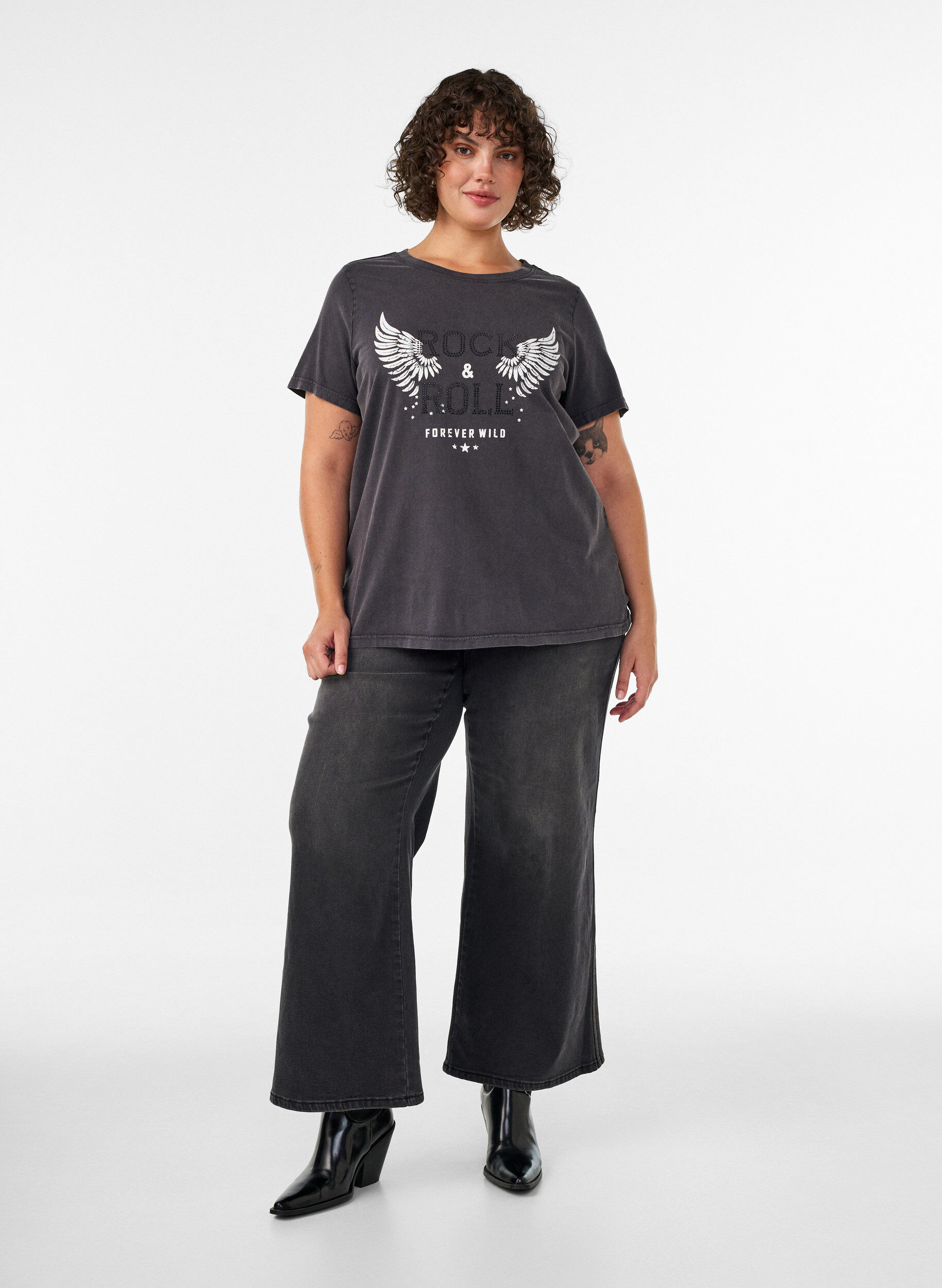 ZizzifashionOrganic cotton t-shirt with print, Black, Model image number 1