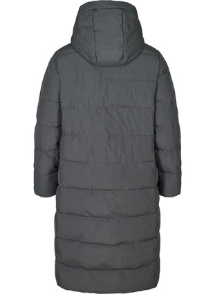 Long, hooded puffer winter jacket, Dark Grey Melange, Packshot image number 1