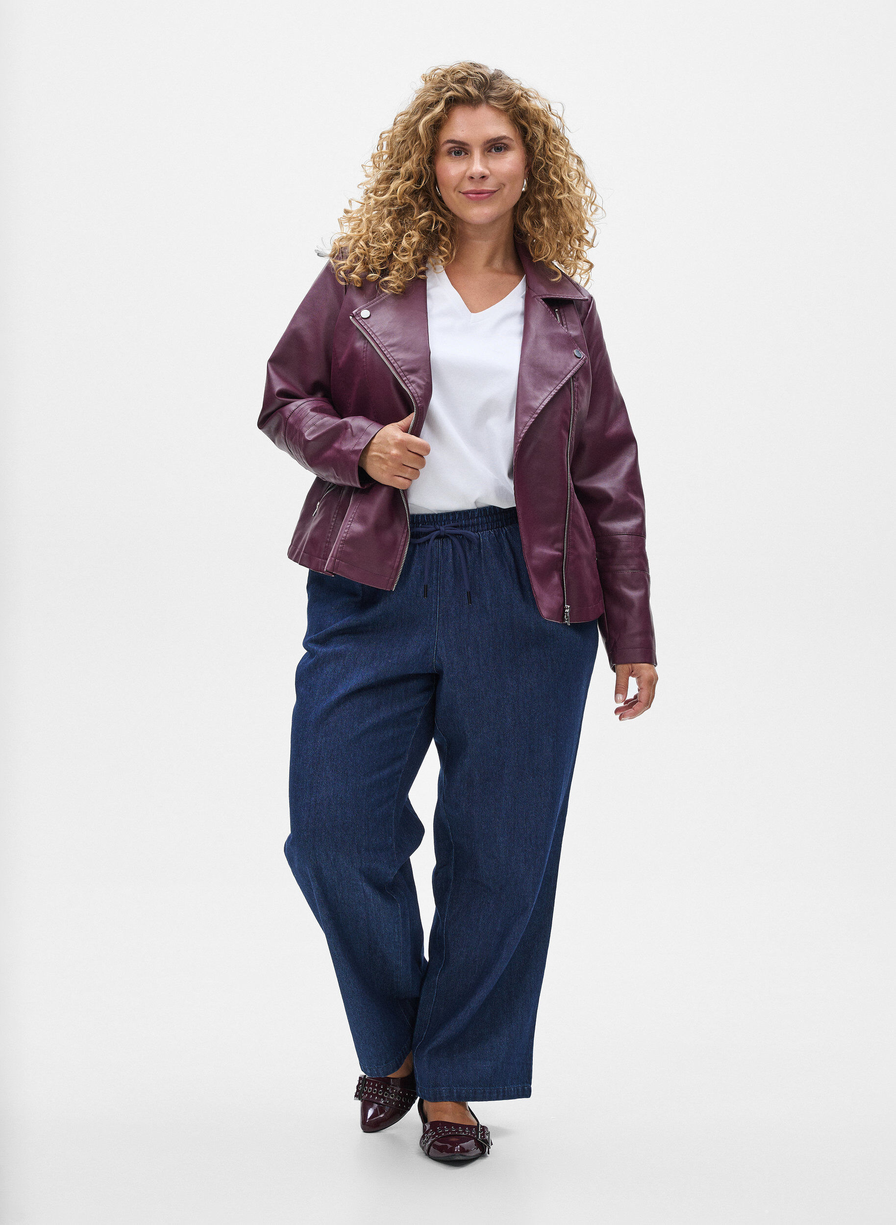 ZizzifashionFaux leather biker jacket, Dark Bordeaux, Model image number 1