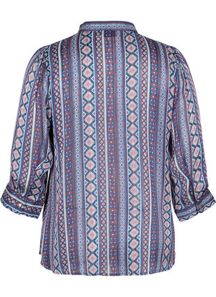 Printed shirt with 3/4 sleeves, Blue Ethnic AOP, Packshot image number 1