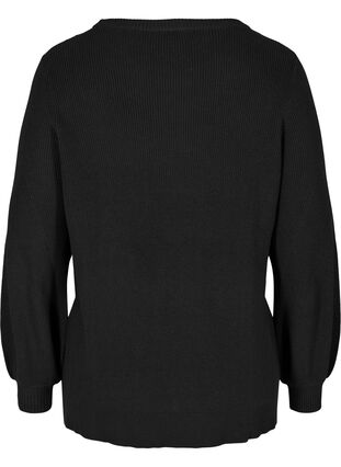 Plain knitted blouse with rib, Black, Packshot image number 1