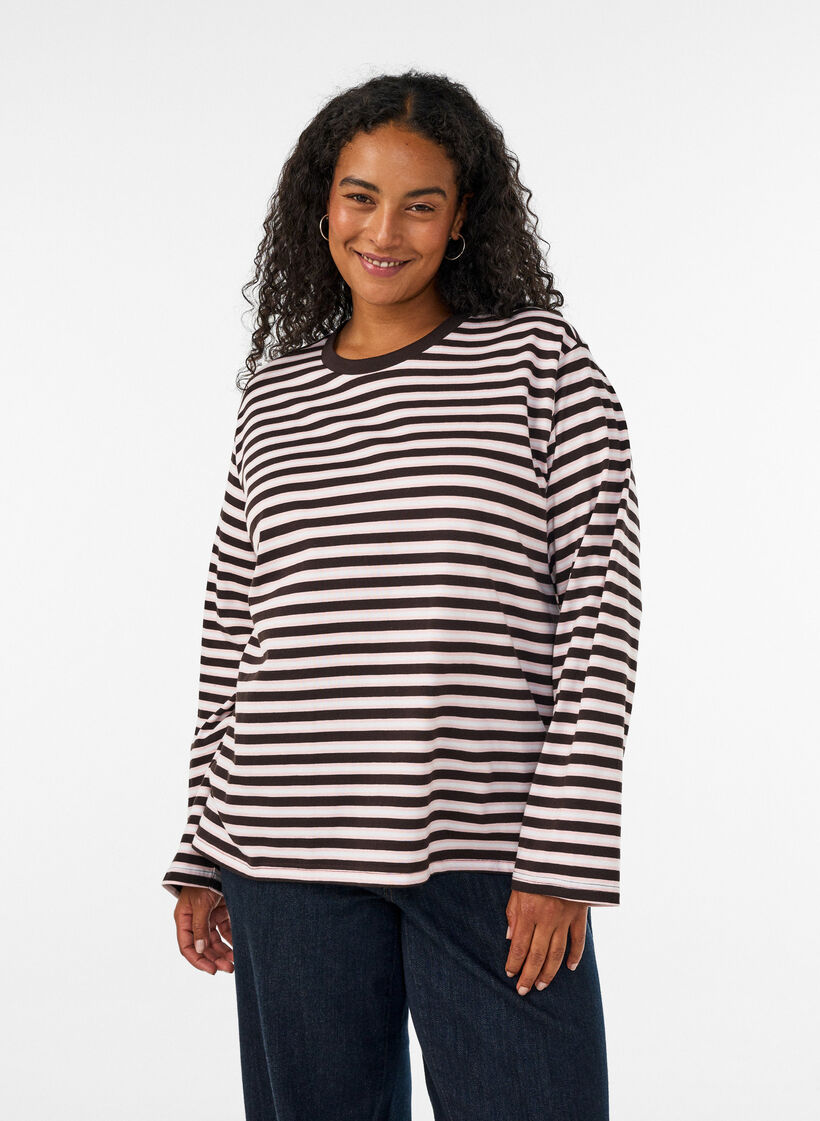 Basic t-shirt with long sleeves, Pink, Model image number 0