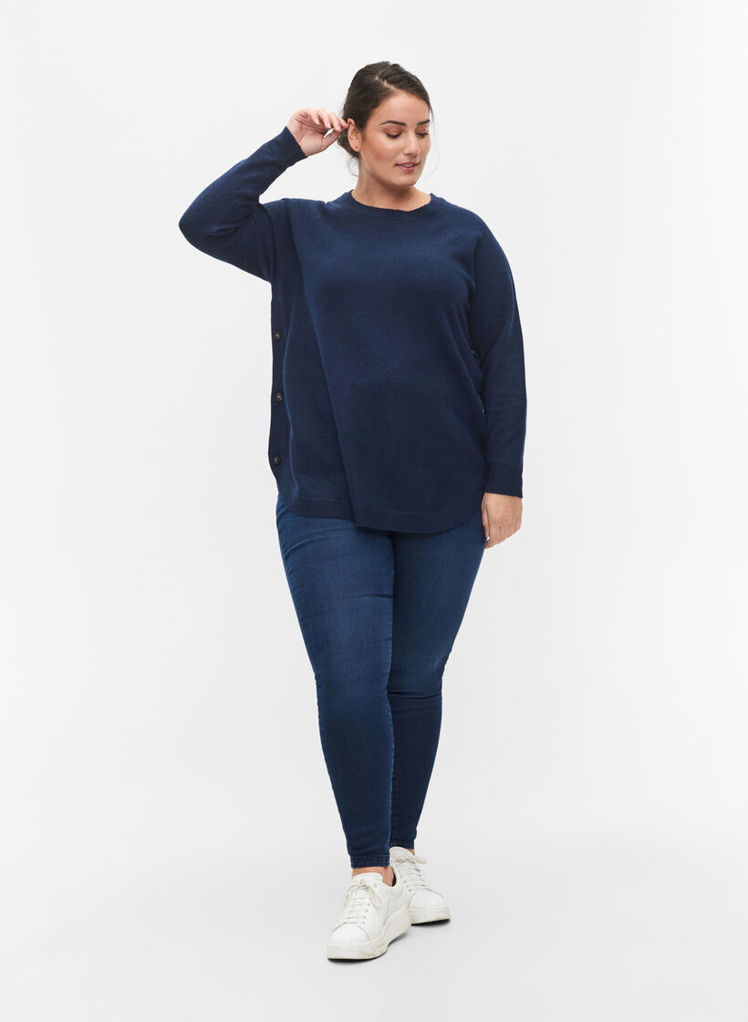 Marled knitted sweater with button details, Navy Blazer Mel., Model image number 3