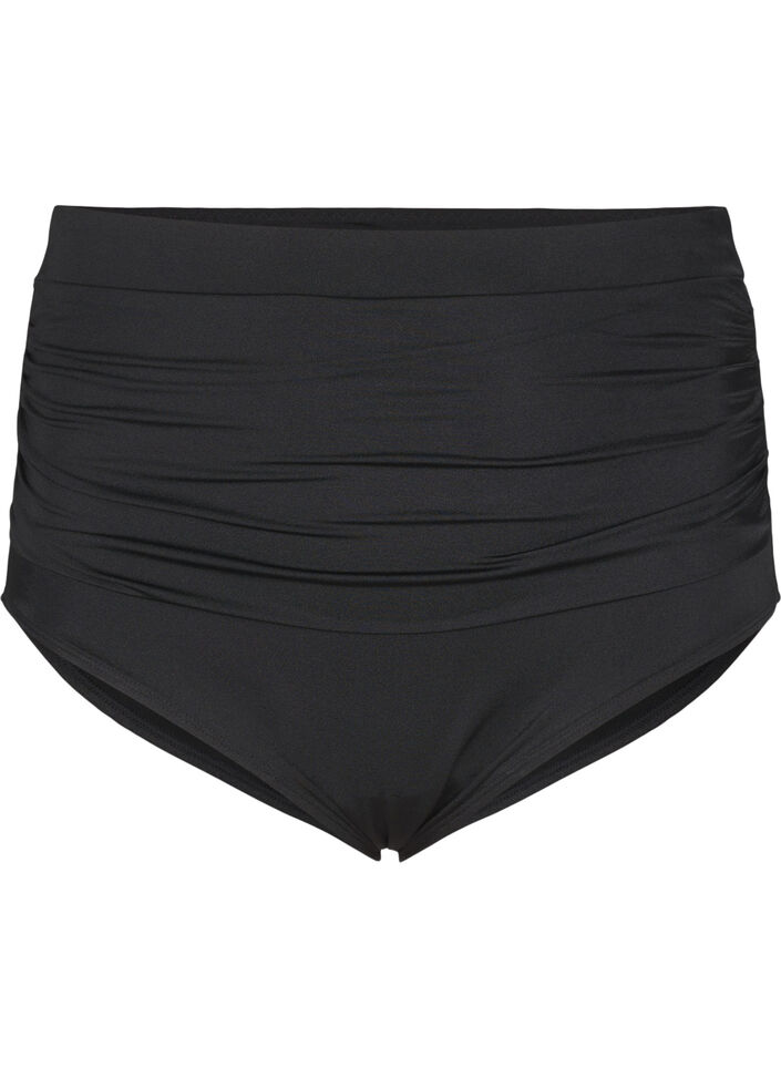 High-waisted bikini bottoms with ruching, Black, Packshot image number 0