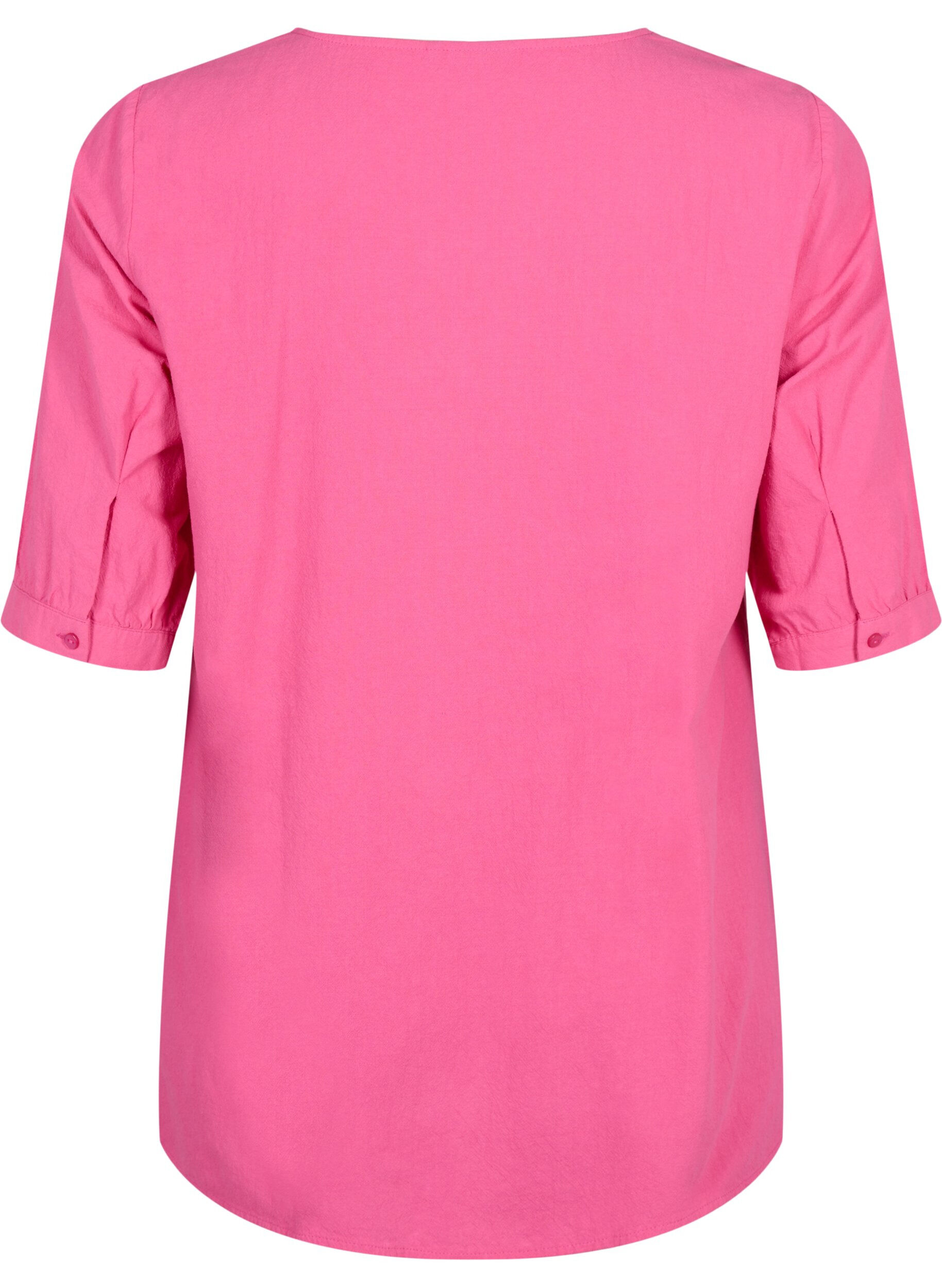 Zizzifashion FLASH - Cotton blouse with half-length sleeves, Raspberry Rose, Packshot image number 1