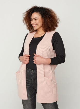 Knitted vest with pockets, Rose Smoke, Model image number 0