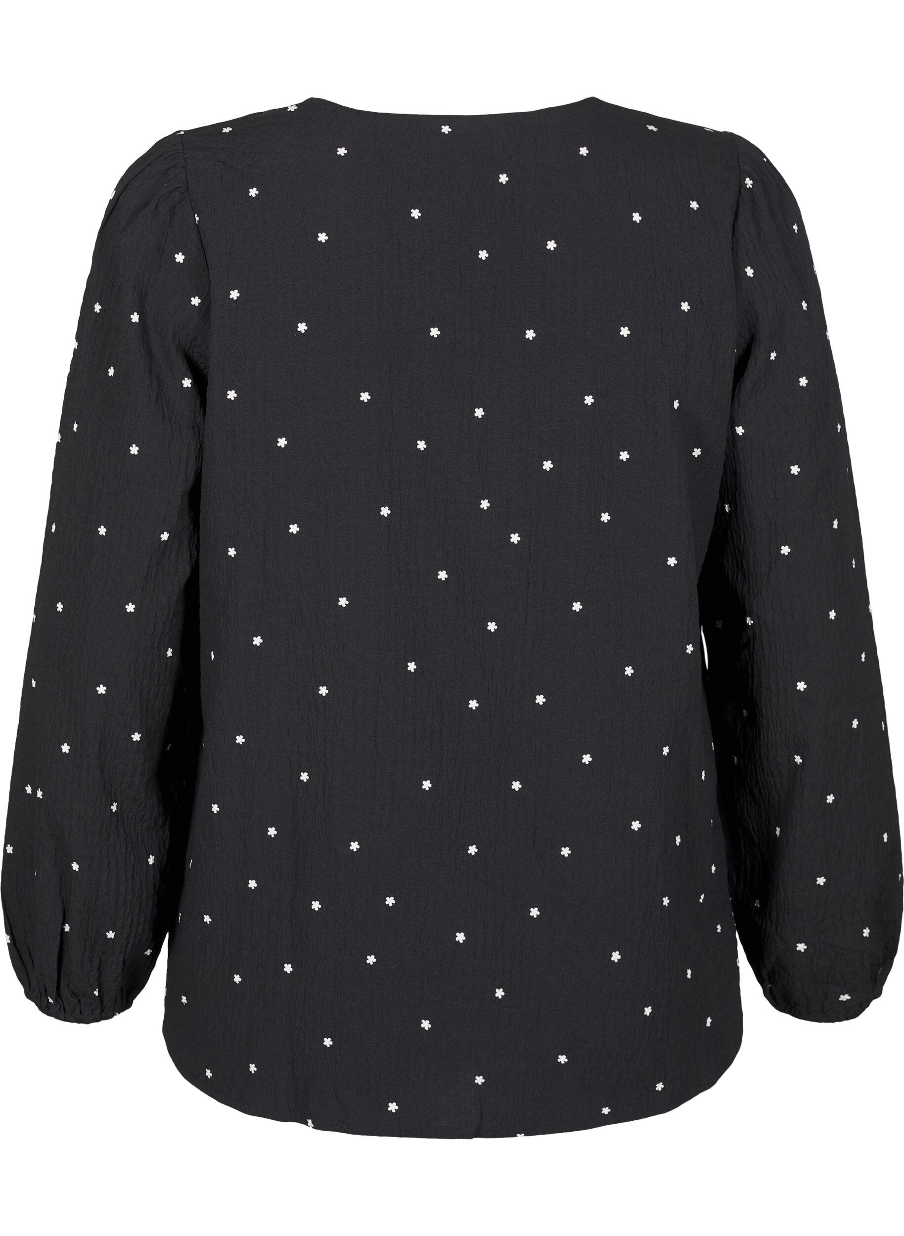 Zizzifashion FLASH - Long-sleeved blouse with small flowers, Black White Flower, Packshot image number 1