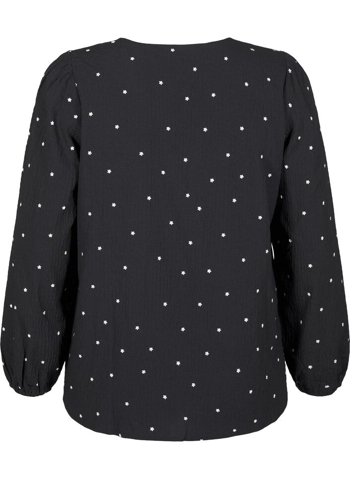 FLASH - Long-sleeved blouse with small flowers, Black White Flower, Packshot image number 1