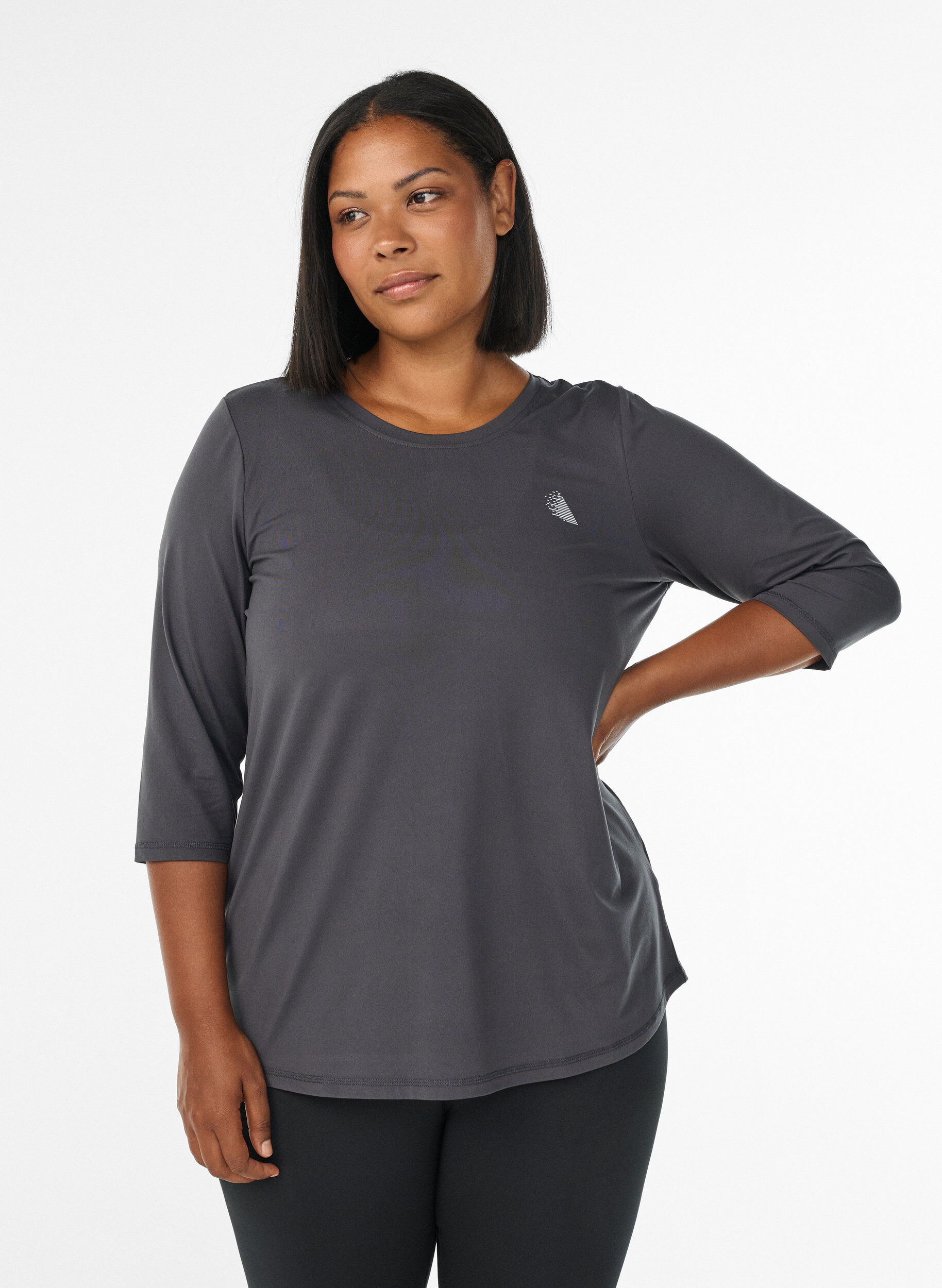 Zizzifashion Workout top with 3/4 sleeves, Dark Grey, Model image number 0