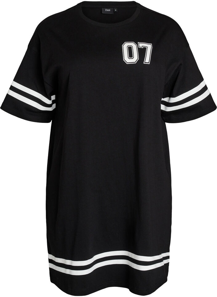 Short T-shirt dress with sporty details, Black, Packshot image number 0