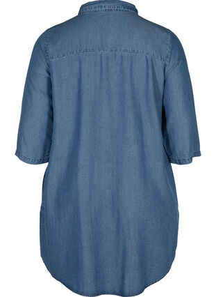 Tunic with collar and 3/4 sleeves, Blue denim, Packshot image number 1