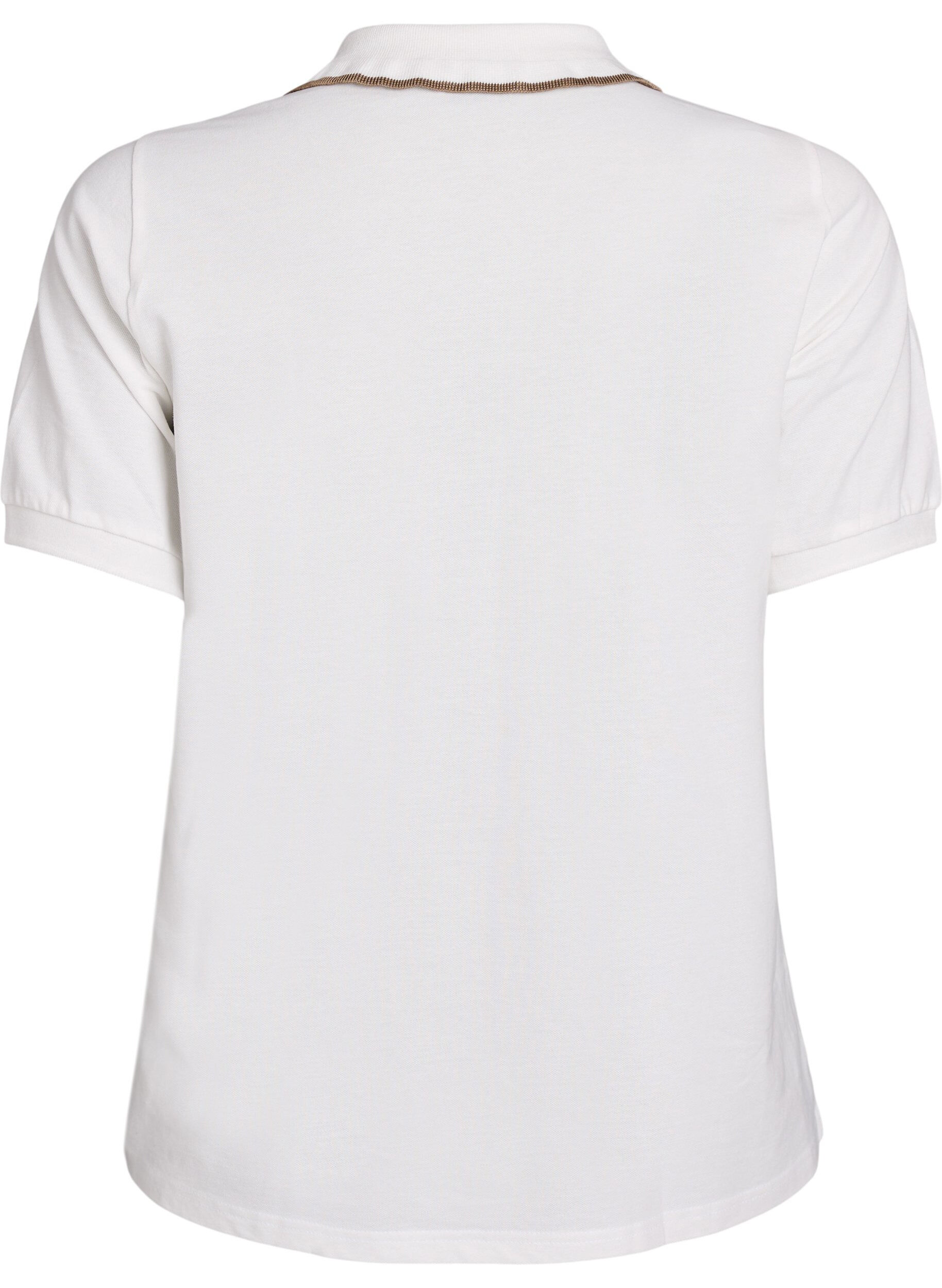 Zizzifashion Polo shirt with rhinestone buttons and ruffle detail, Vanilla, Packshot image number 1