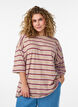 Oversized T-shirt with stripes and 1/2 sleeves, Beige, Model image number 0
