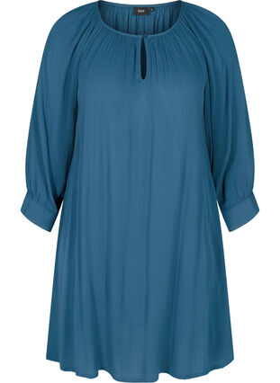 Viscose tunic with 3/4 sleeves, Majolica Blue, Packshot image number 0