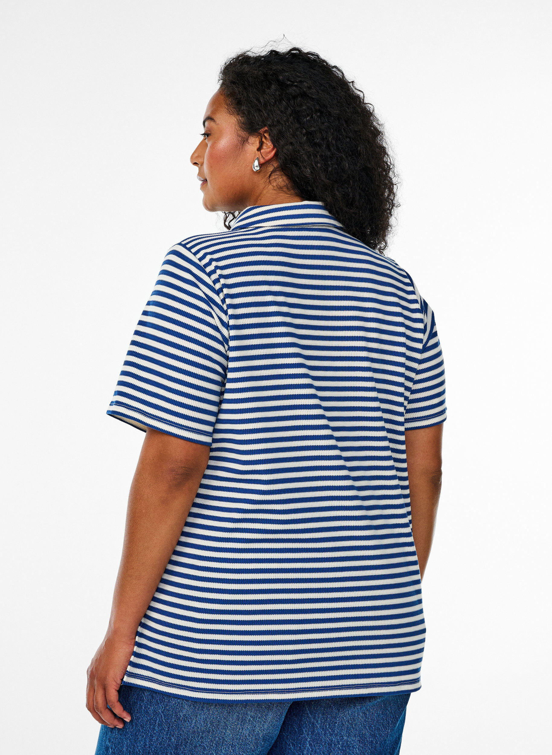 Zizzifashion Short sleeve polo shirt with stripes, Blue, Model image number 2