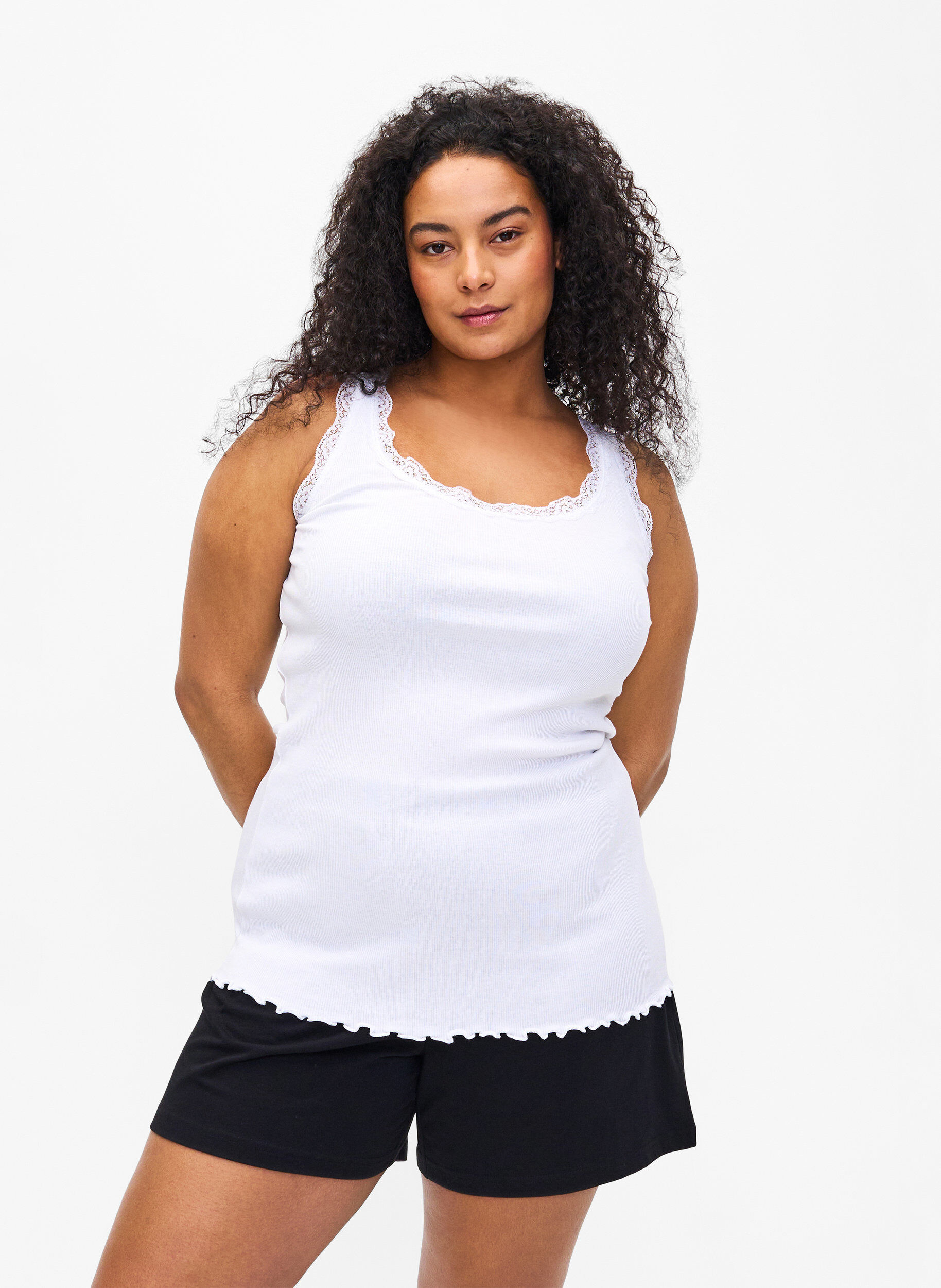 Zizzifashion Top with lace trim, White, Model image number 0