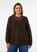 Knitted blouse with V-neck and raglan sleeves, Brown, Model image number 0