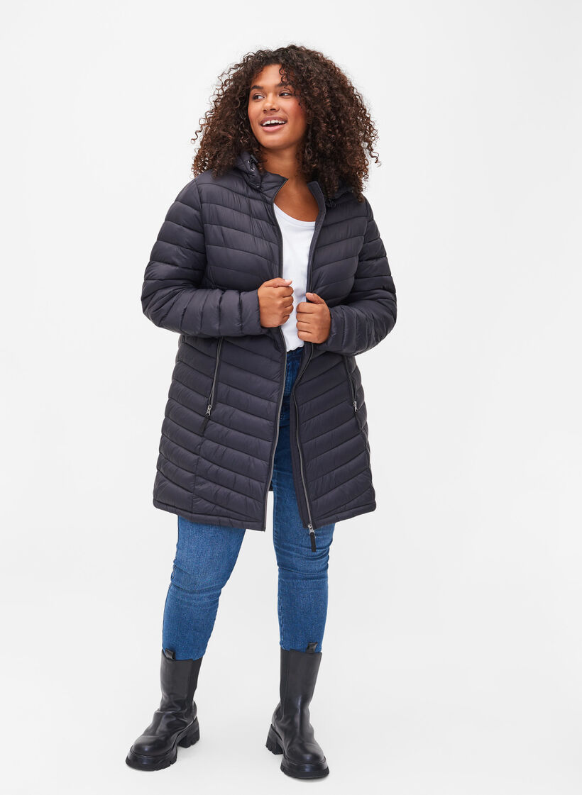 Lightweight jacket with pockets and detachable hood, Black, Model image number 1