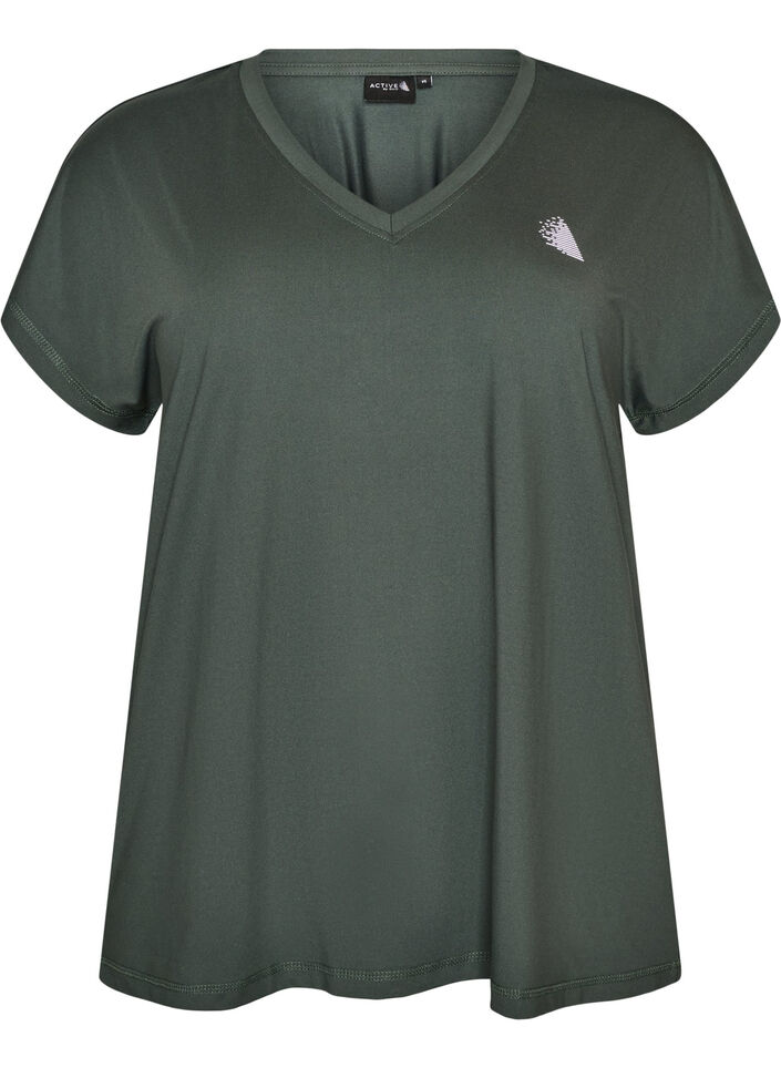 Loose training t-shirt with V-neck, Green, Packshot image number 0