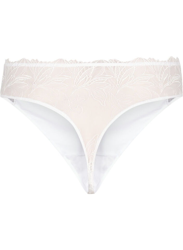 Microfiber thong with lace, White, Packshot image number 1