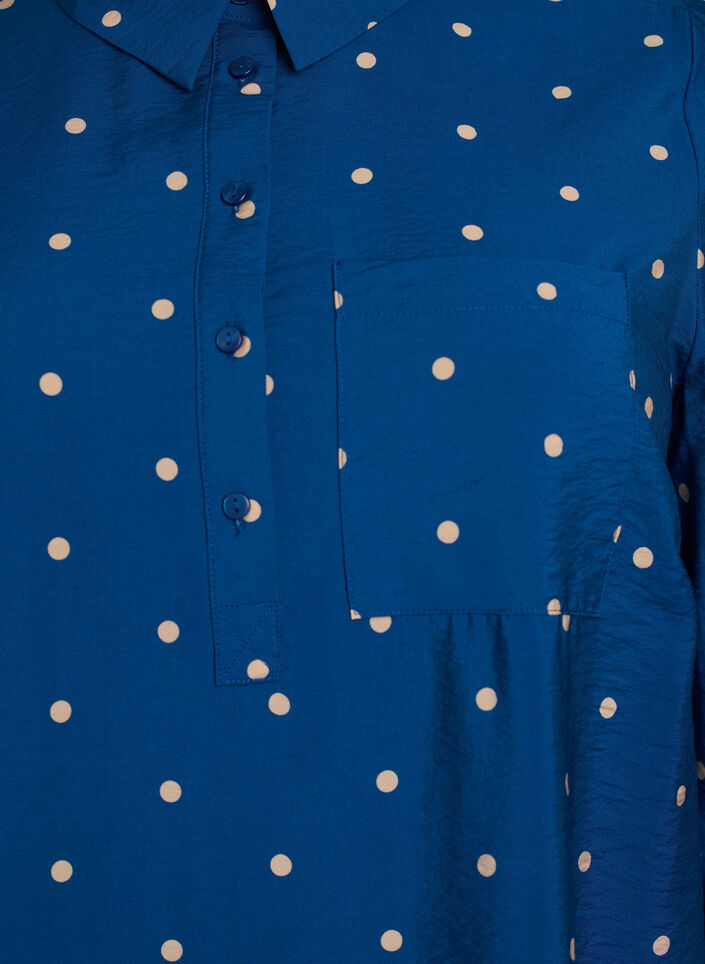 Short dress with collar and chest pocket, Blue, Packshot image number 2