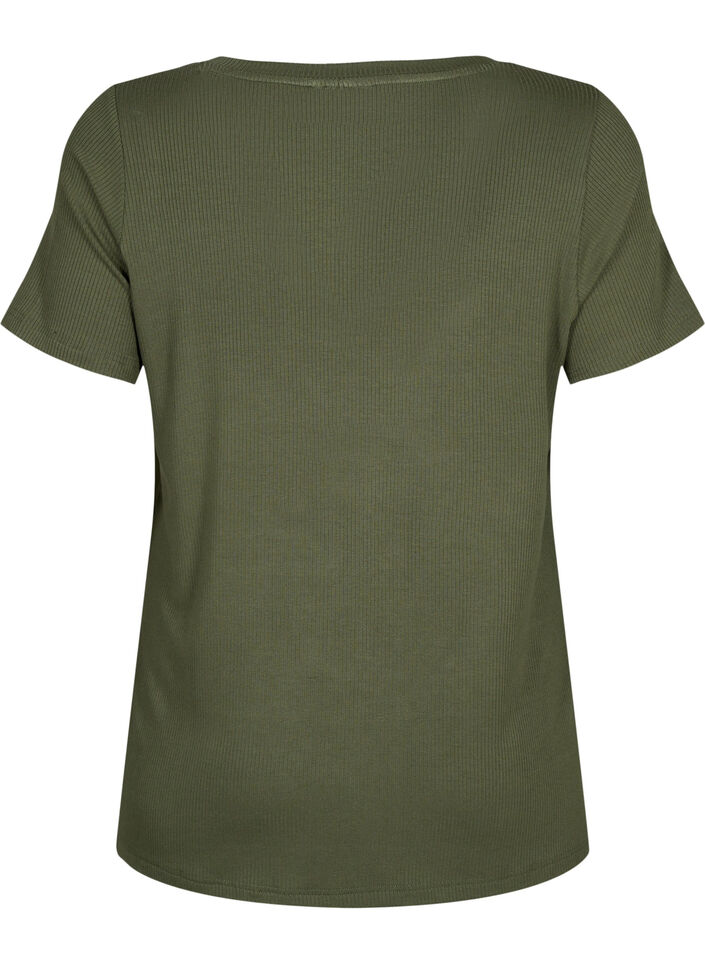 Ribbed T-shirt with LENZING™ ECOVERO™ Viscose, Thyme, Packshot image number 1