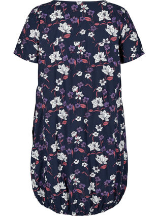 Short-sleeved, printed cotton dress, Night Sky w Flower, Packshot image number 1