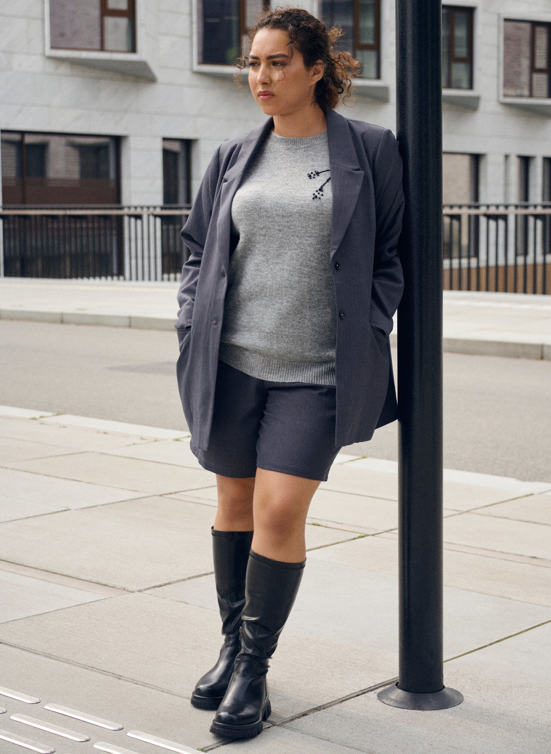 ZizzifashionClassic blazer with pockets, Dark Grey, Image image number 0