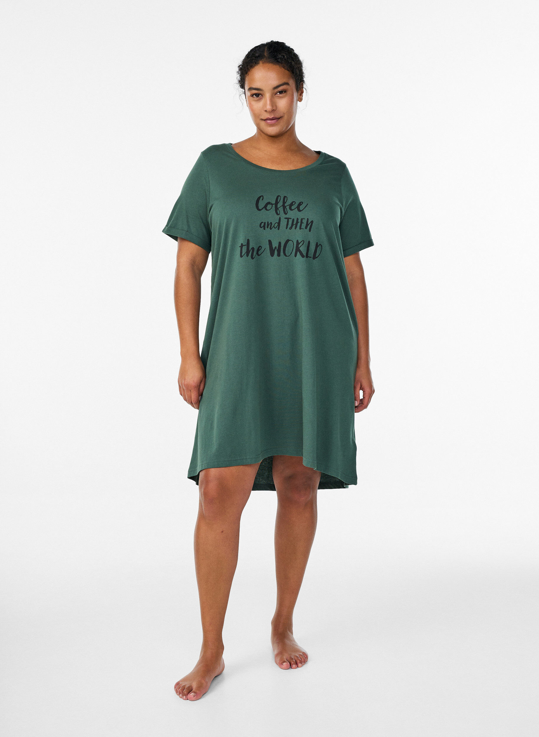 ZizzifashionShort-sleeved nightgown in organic cotton, Green, Model image number 1