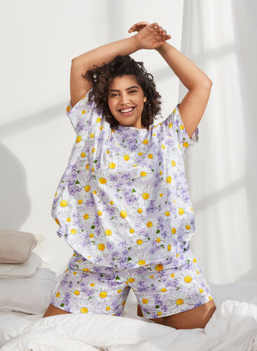 Oversize pyjama t-shirt with print, Lavender Blue AOP, Image image number 0