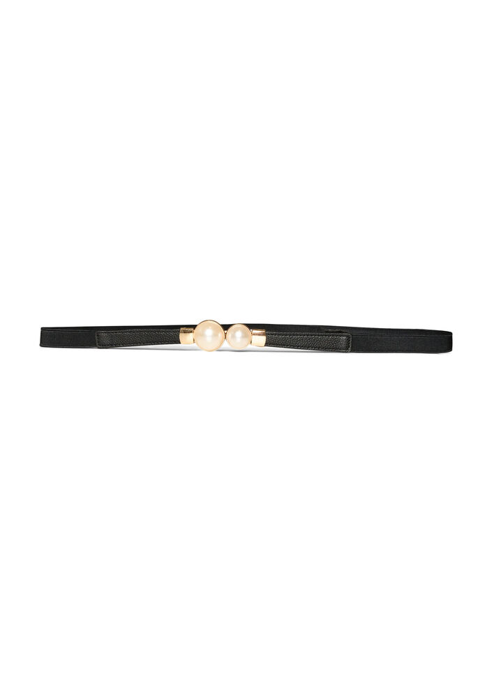 Elastic waist belt with pearl details, Black, Packshot image number 0