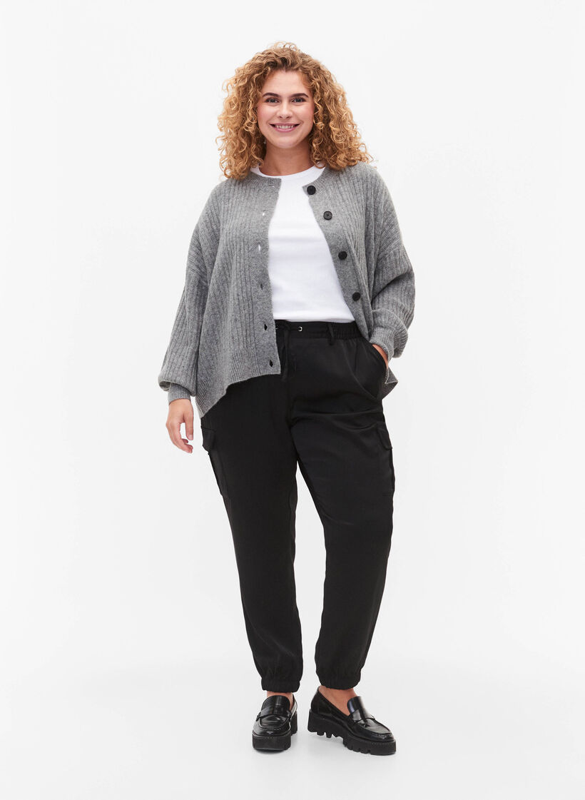 Satin Cargo Pants, Black, Model image number 0