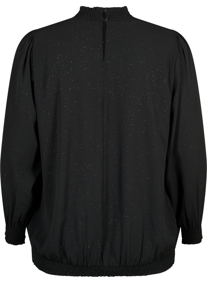 FLASH - Long sleeved blouse with smock and glitter	, Black w. Silver, Packshot image number 1