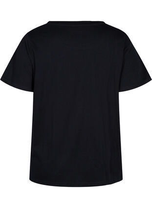 Short sleeve cotton t-shirt with flowers, Black W. Flower, Packshot image number 1