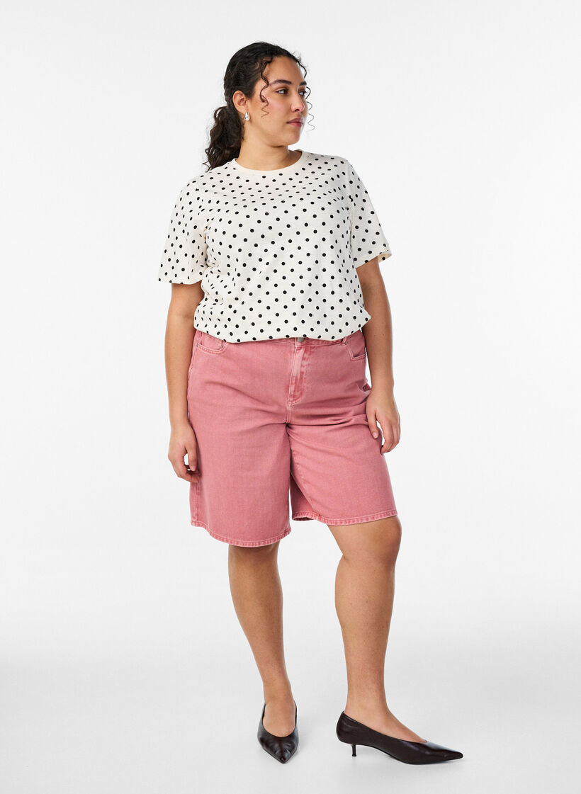 Polka dot cotton T-shirt, Vanilla, Model image number 1