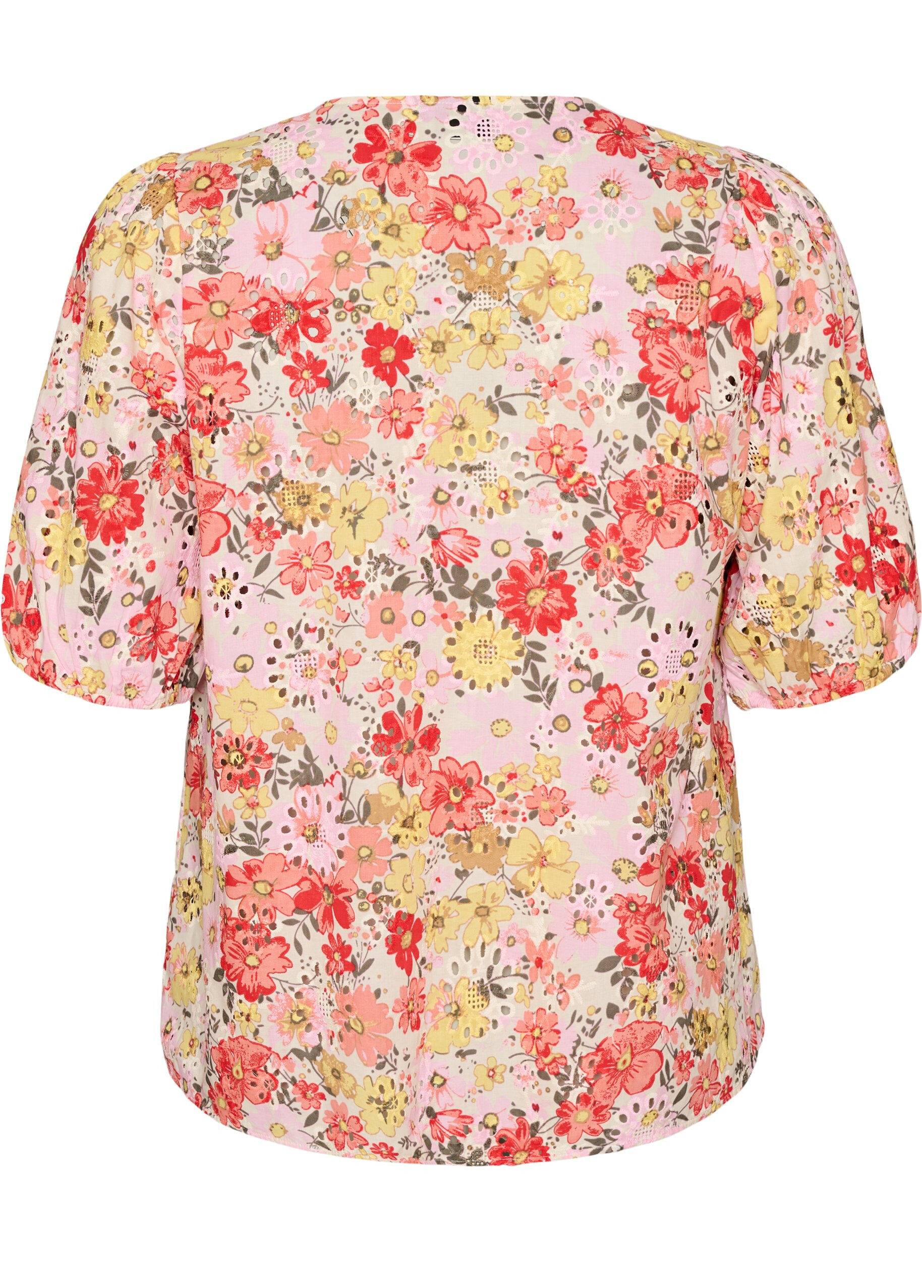 Zizzifashion Floral blouse with eyelet embroidery and V-neck, Rose, Packshot image number 1
