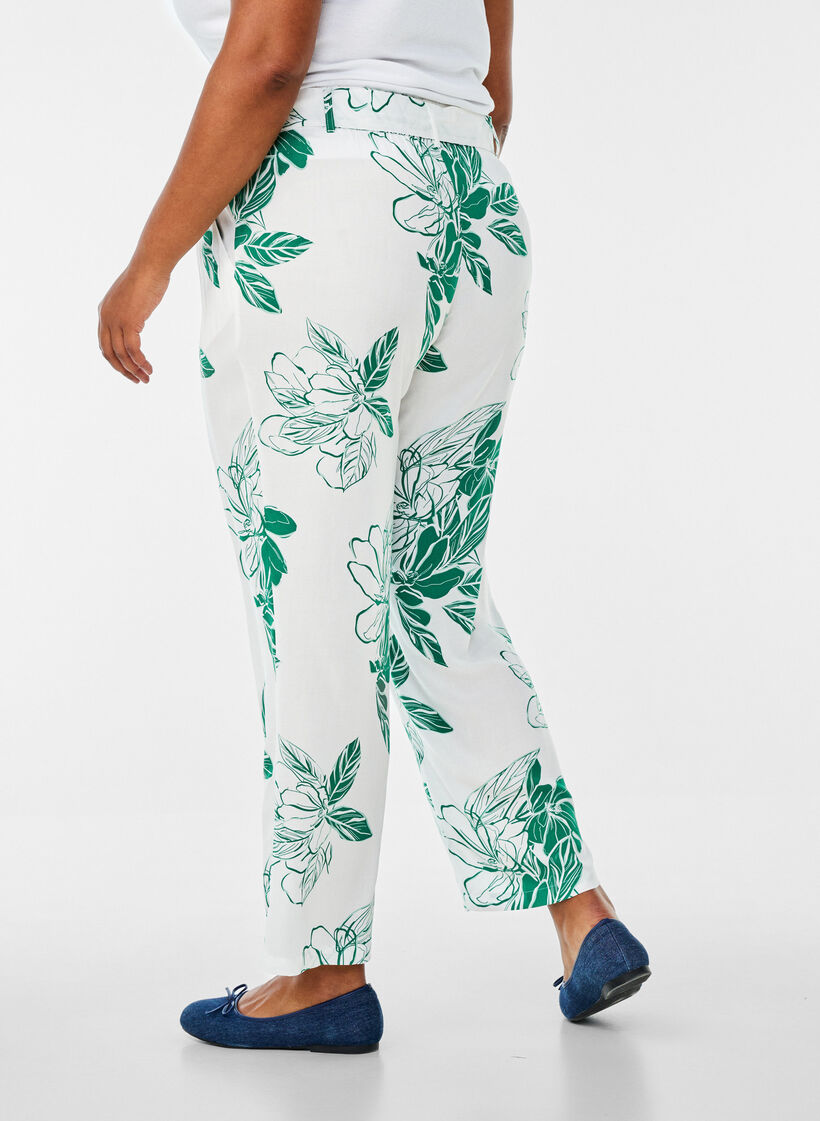High-waisted viscose trousers, Green, Model image number 1