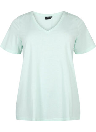 Short sleeve t-shirt with v-neckline, Honeydew, Packshot image number 0