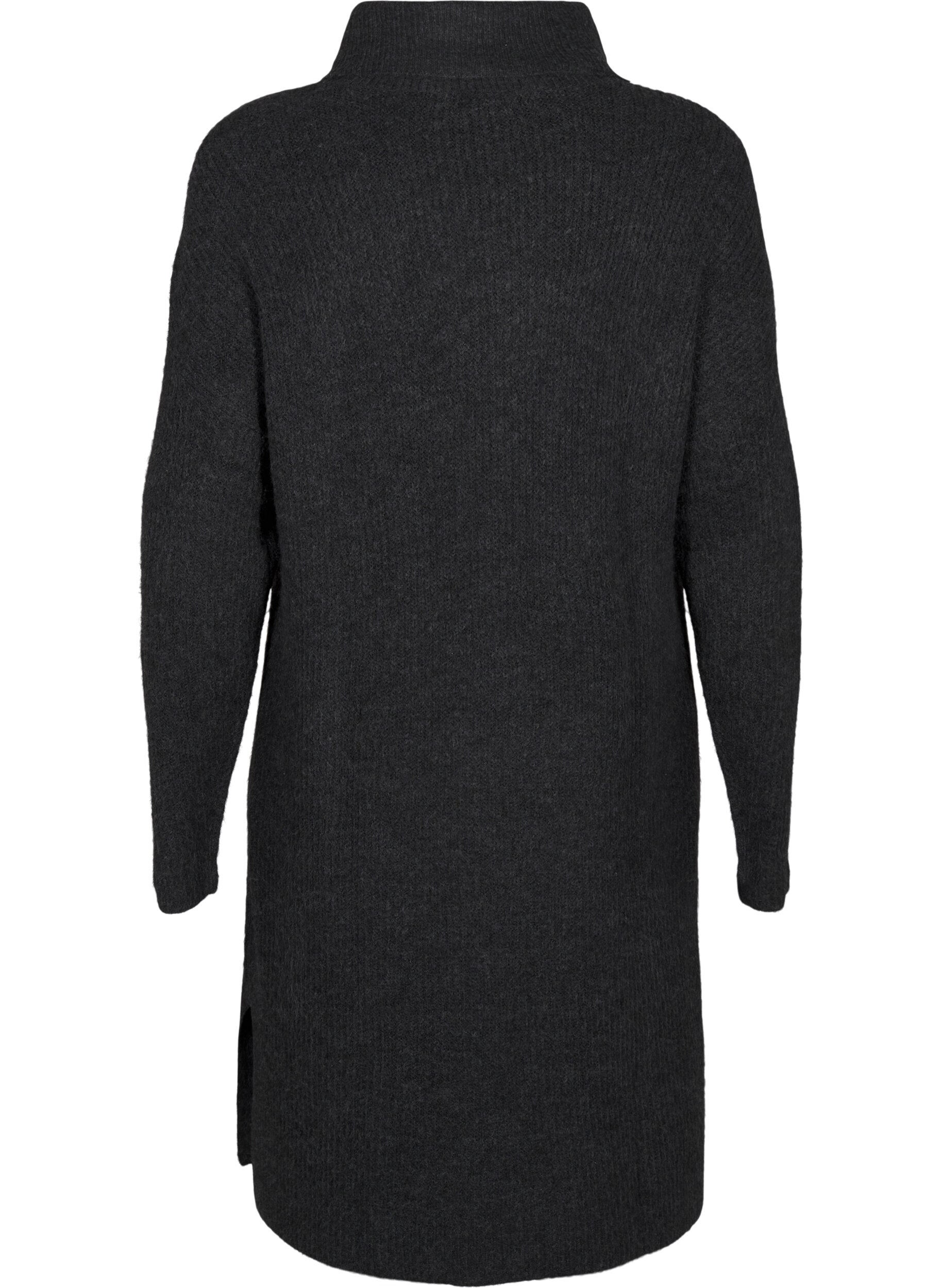 Zizzifashion FLASH - Knitted dress with turtleneck, Dark Grey, Packshot image number 1