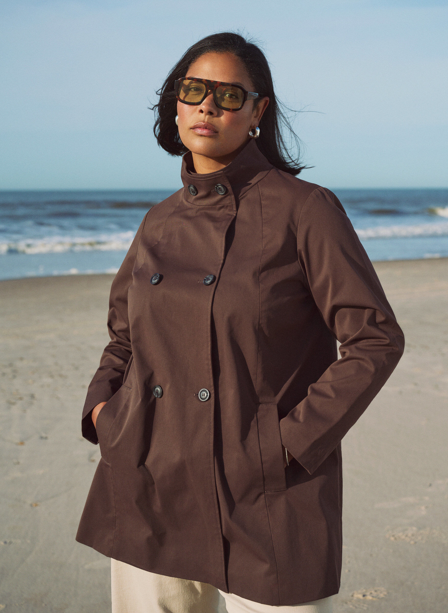 ZizzifashionWater-repellent spring jacket with an A-line cut, Brown, Image image number 0