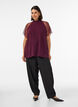 Blouse with short lace sleeves and high neck, Red, Model image number 1
